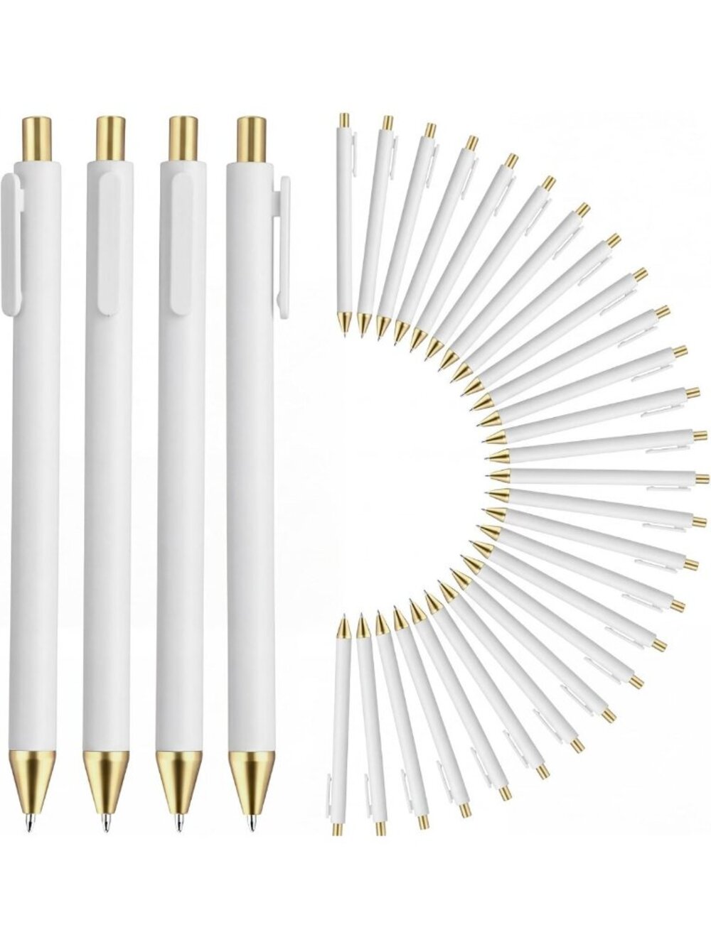 Bulk 200 Pcs White Gold Ballpoint Pens - 0.5mm Fine Point Writing Set